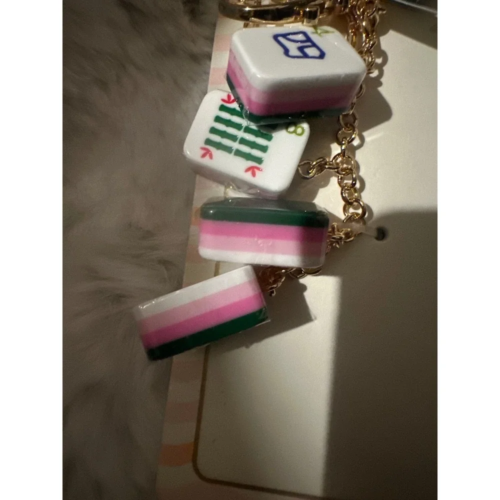 Piper K Mahjong Tile Bag Charm Keychain Hand Painted Gold Tone New